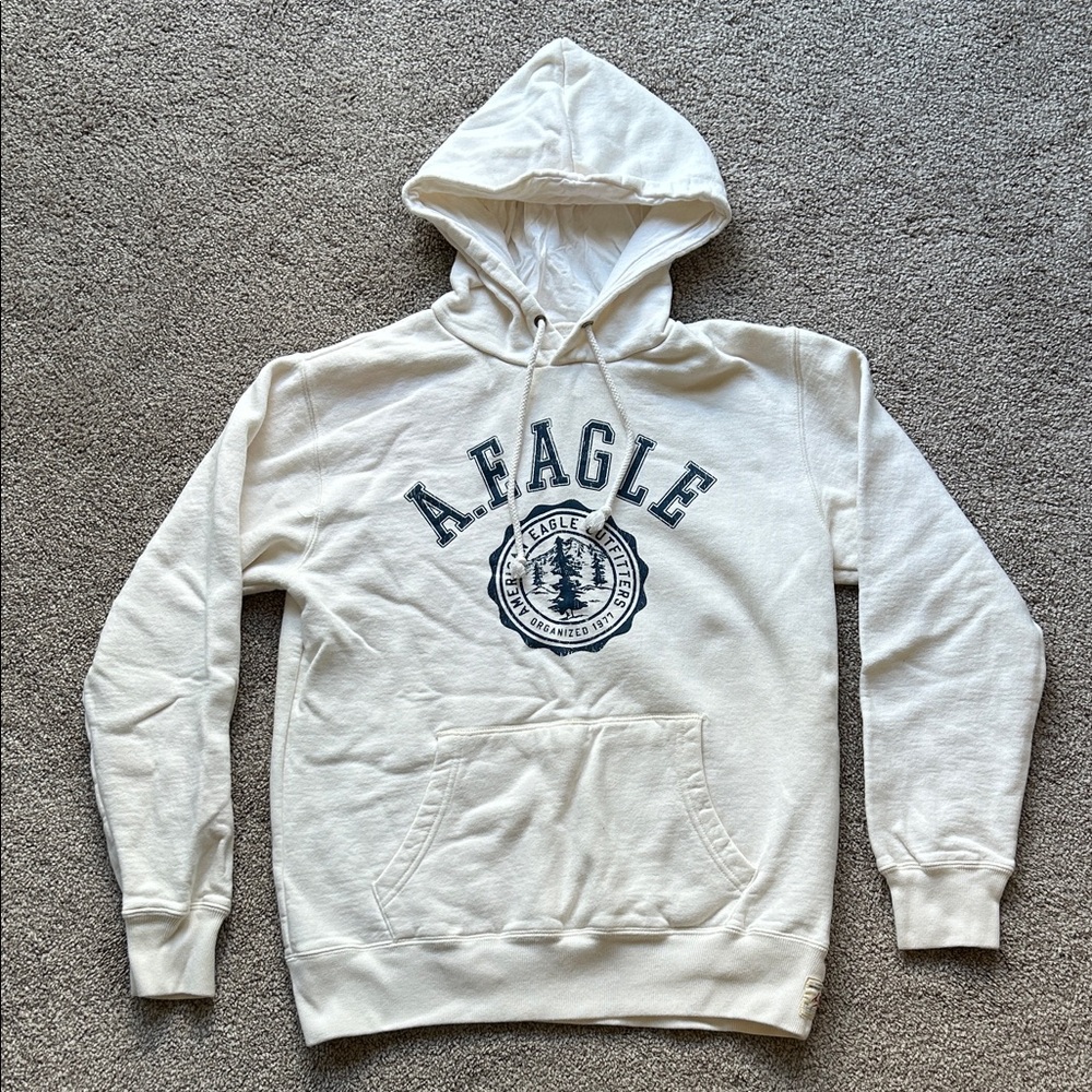 American Eagle Outfitters Cream Hoodie with Logo